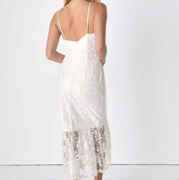 Lulu's Adored Eternity white lace sleeveless trumpet midi dress - Picture 3 of 13